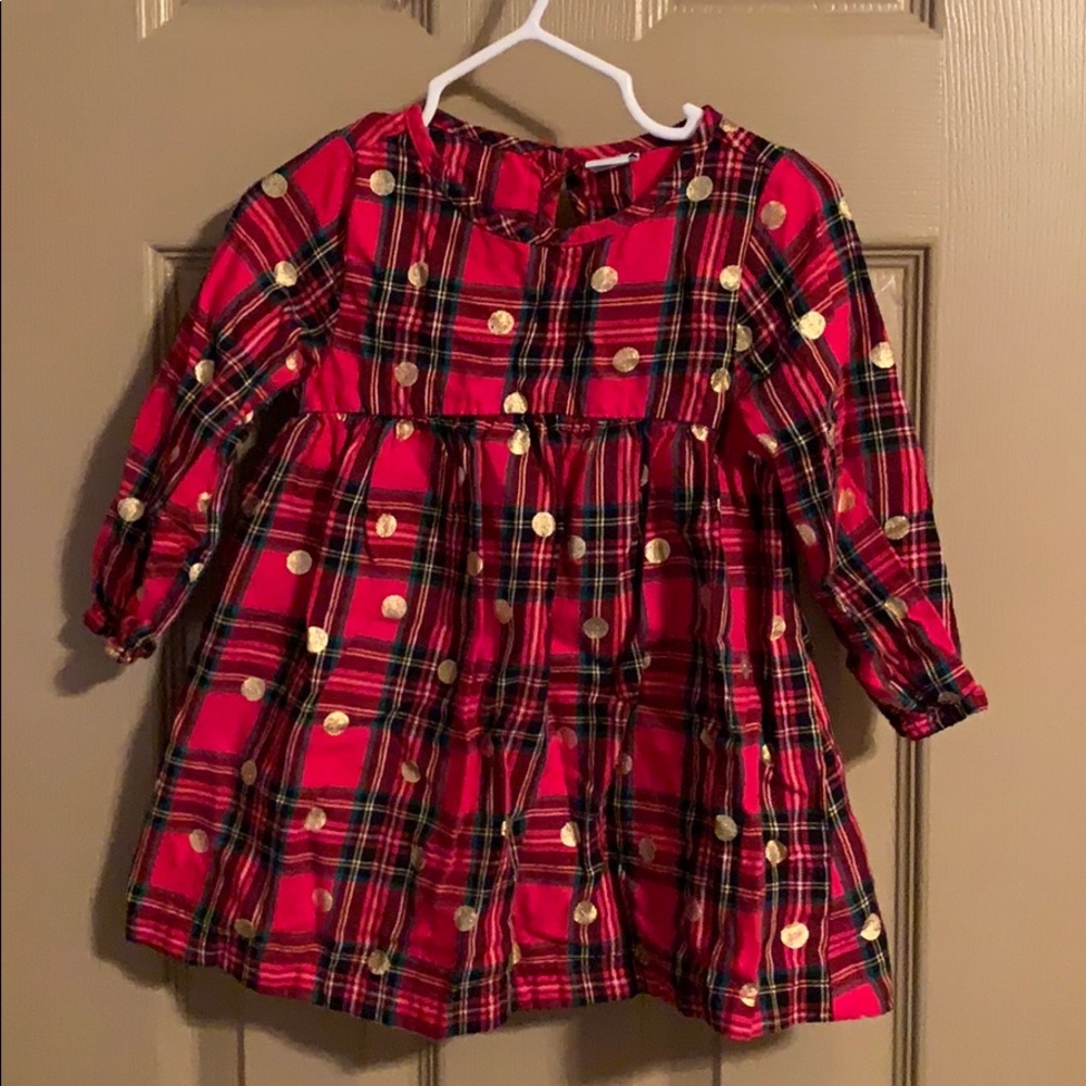 Old Navy Christmas Plaid Dress with Gold Dots